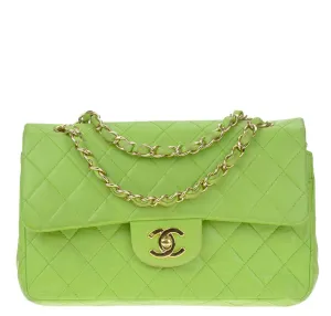 Chanel Flap Bag Green Lambskin Gold Hardware