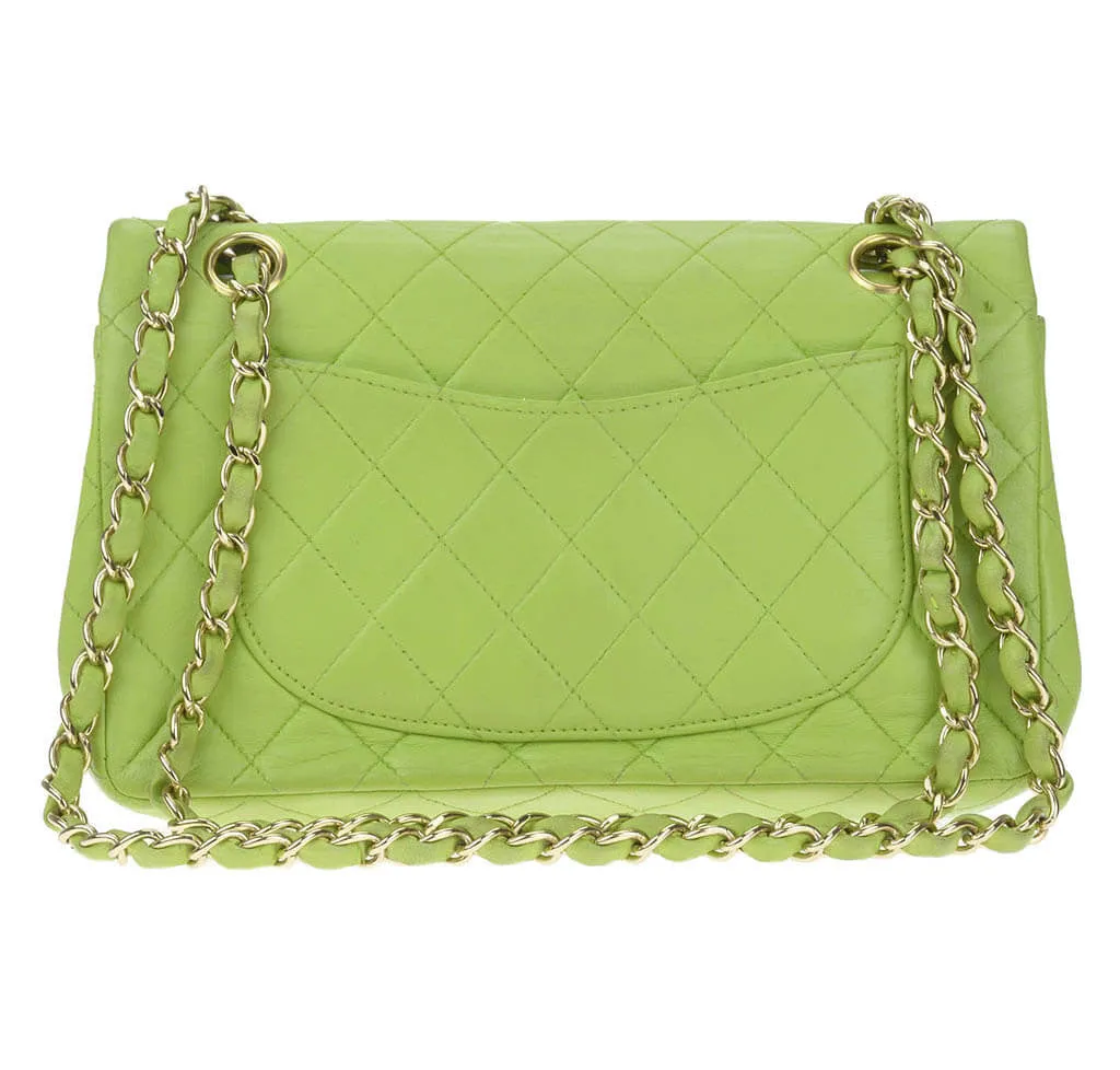 Chanel Flap Bag Green Lambskin Gold Hardware