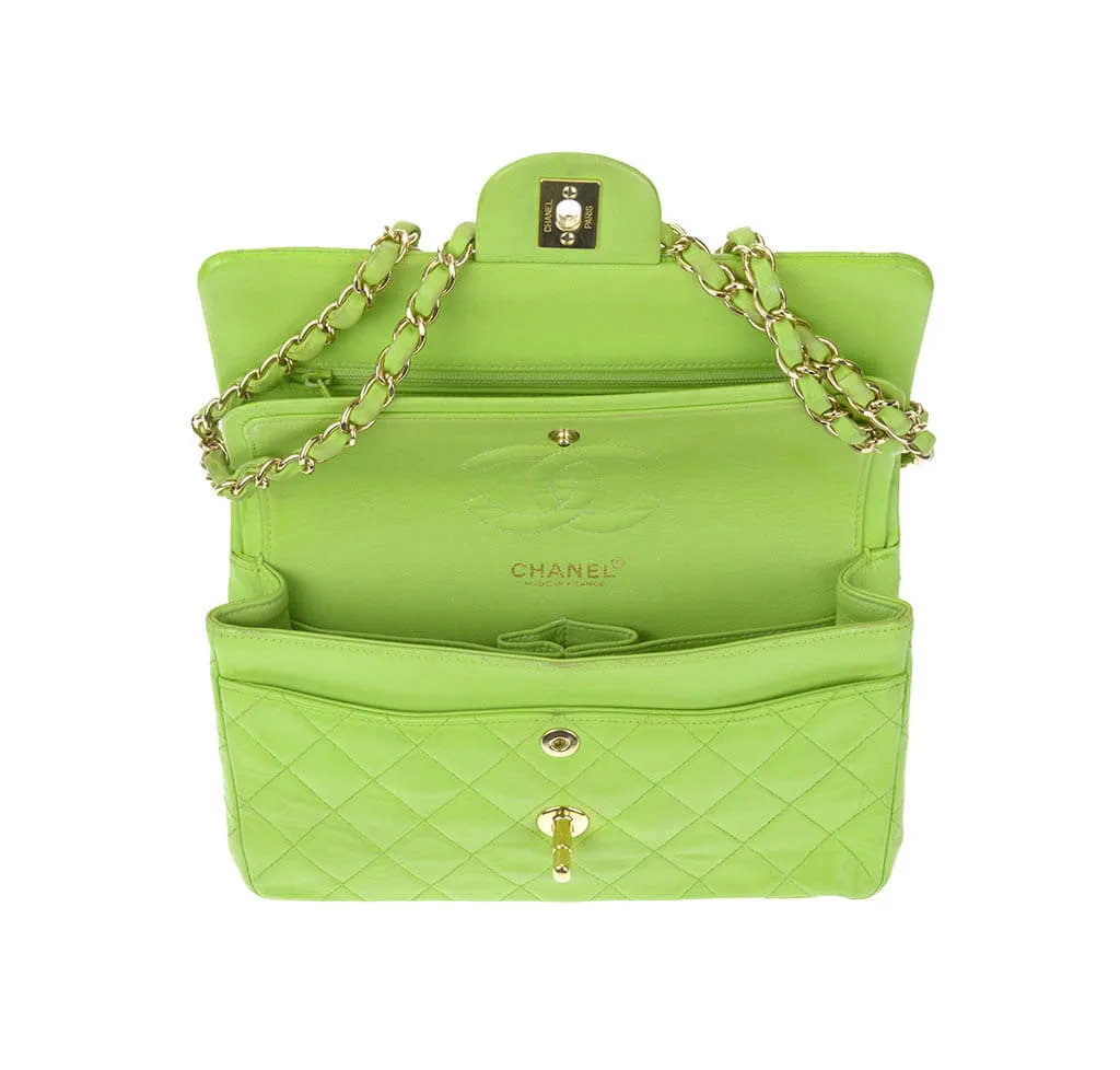 Chanel Flap Bag Green Lambskin Gold Hardware
