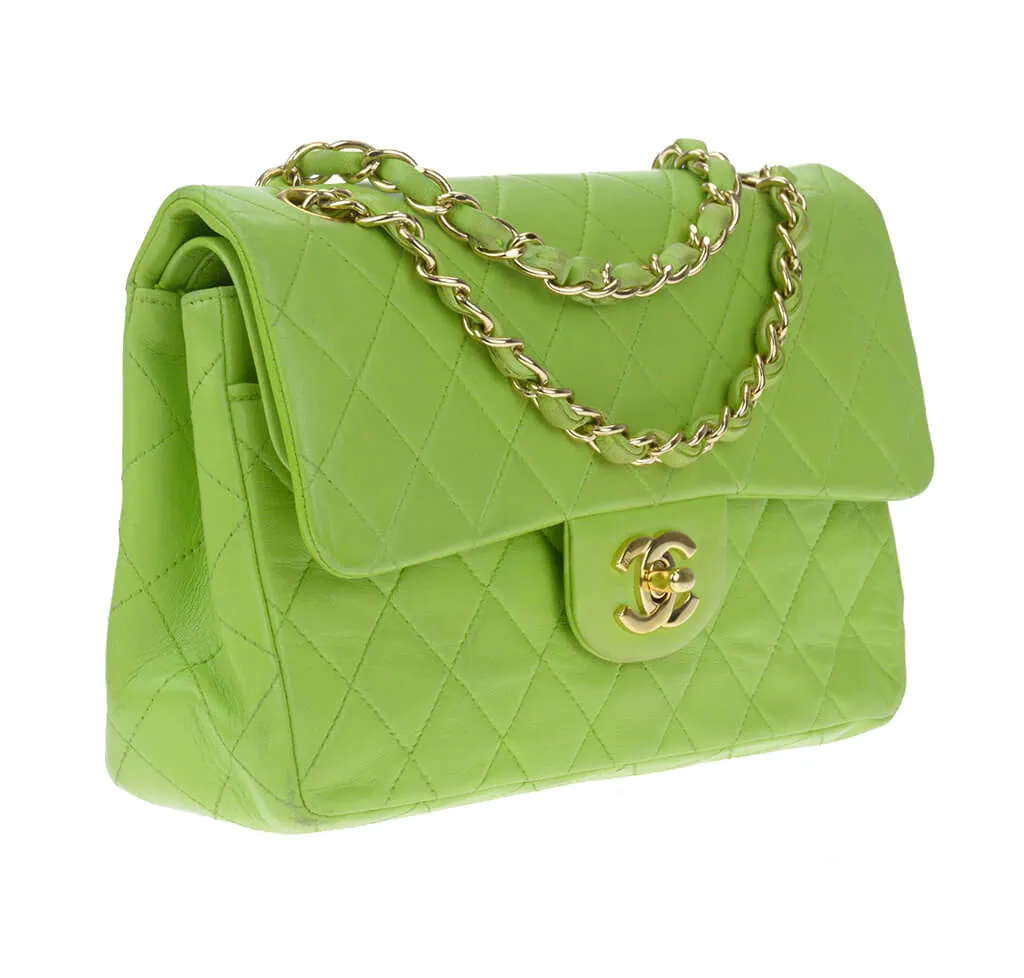 Chanel Flap Bag Green Lambskin Gold Hardware