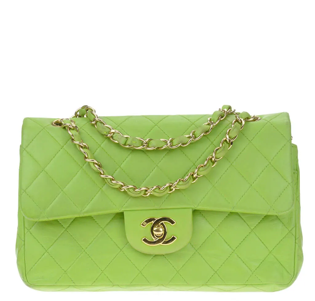 Chanel Flap Bag Green Lambskin Gold Hardware