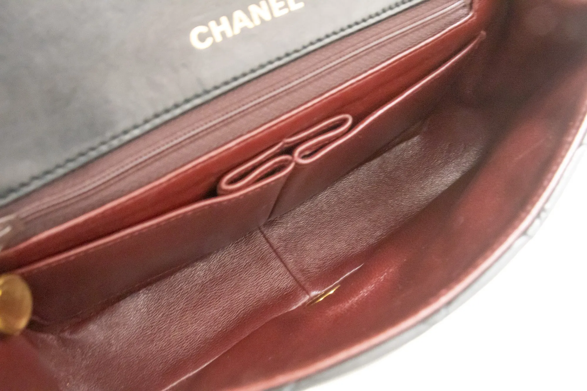 CHANEL Full Flap Chain Shoulder Bag Black Quilted Lambskin Leather n25