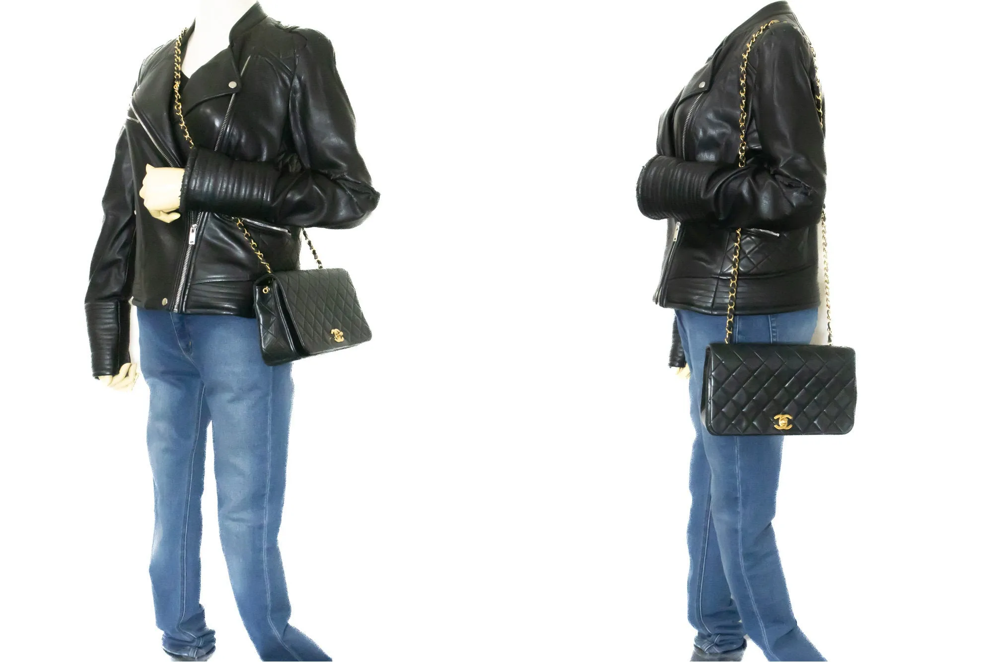 CHANEL Full Flap Chain Shoulder Bag Black Quilted Lambskin Leather n25