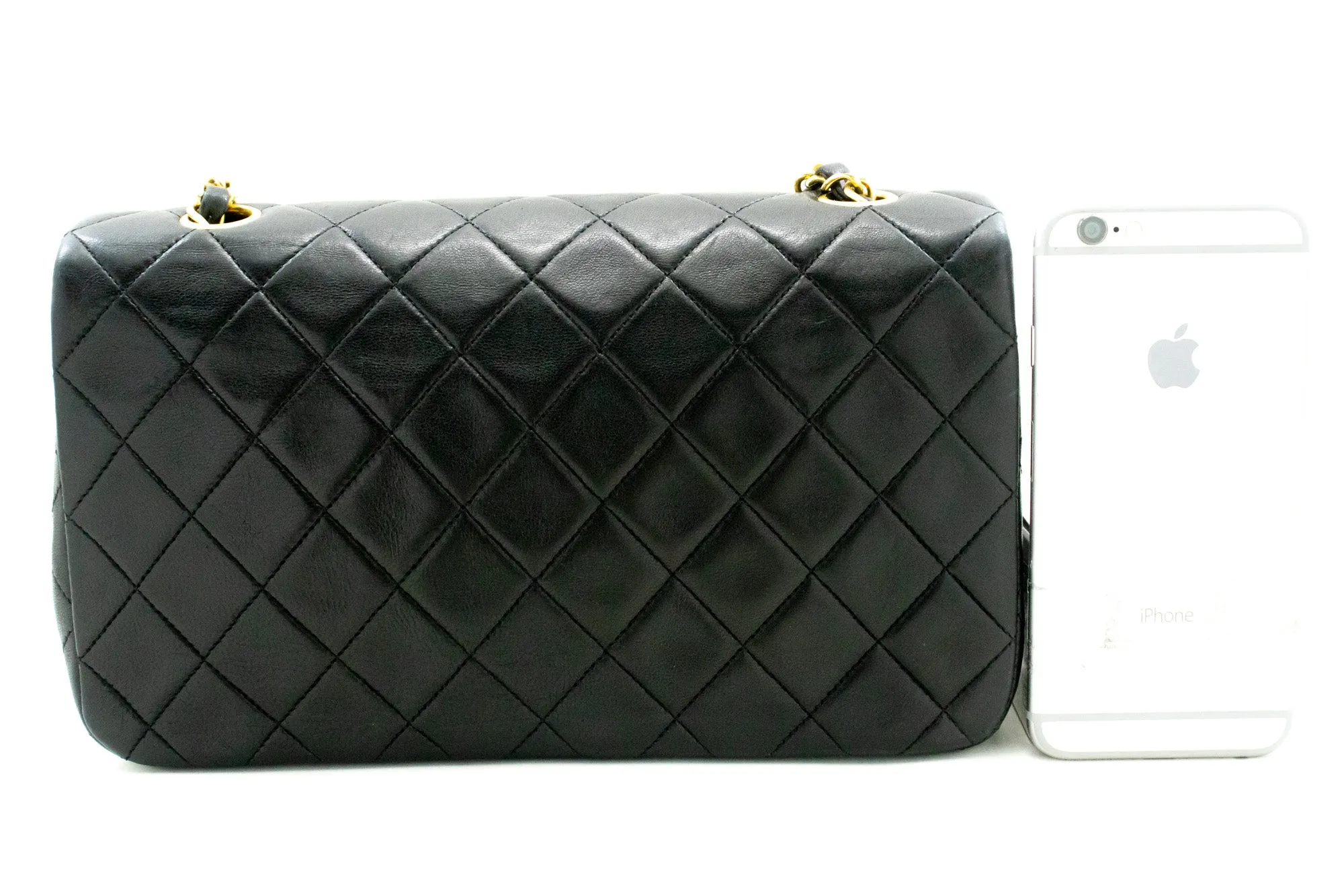 CHANEL Full Flap Chain Shoulder Bag Black Quilted Lambskin Leather n25
