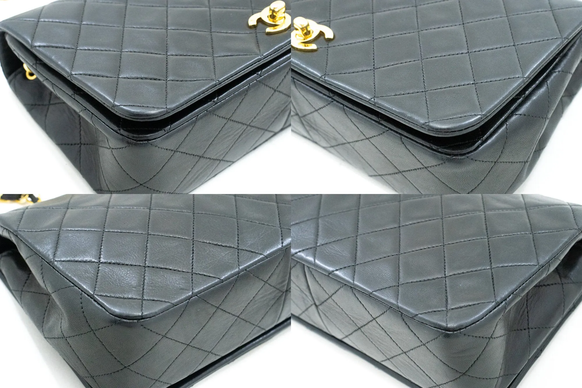 CHANEL Full Flap Chain Shoulder Bag Black Quilted Lambskin Leather n25
