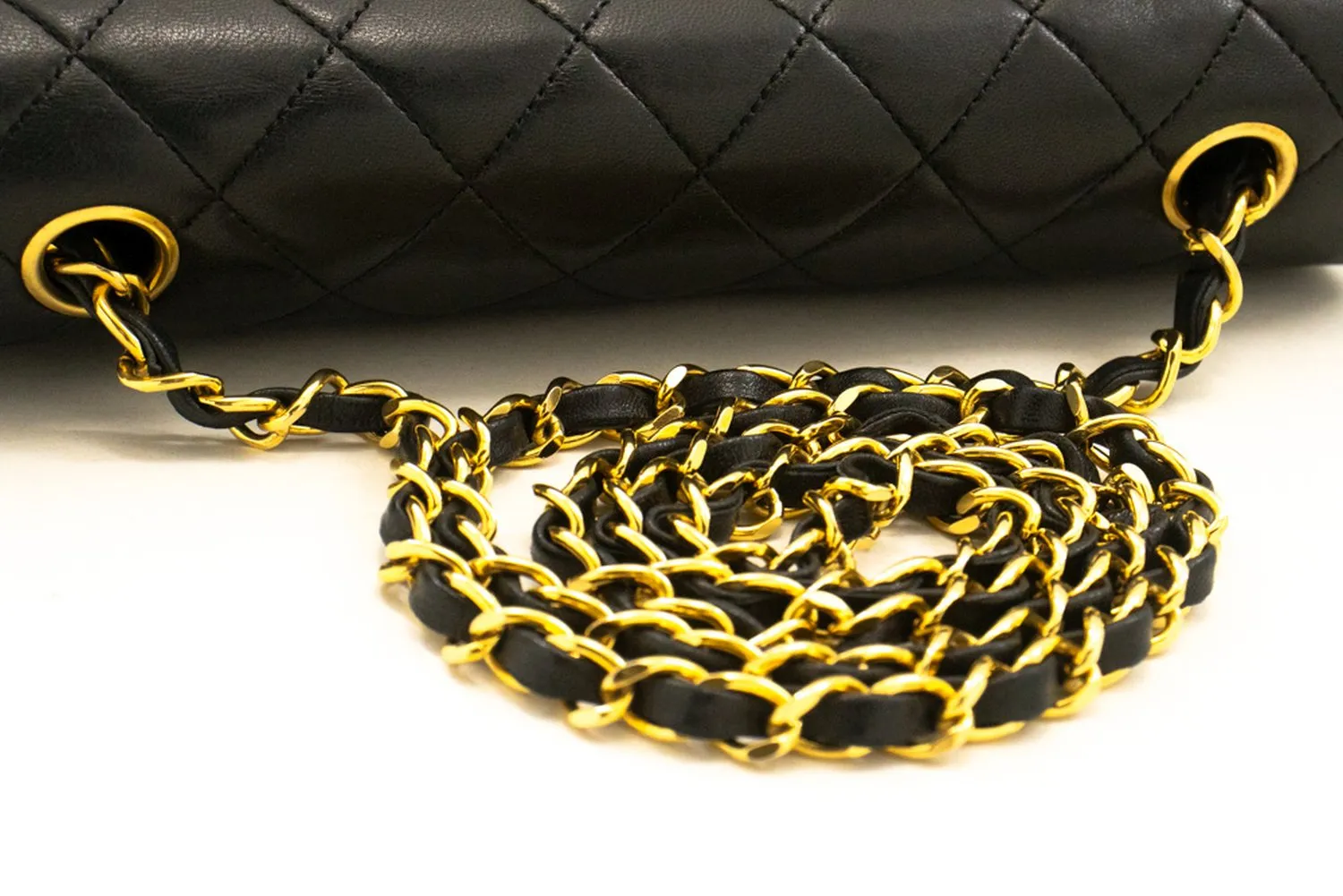 CHANEL Full Flap Chain Shoulder Bag Black Quilted Lambskin Leather n25