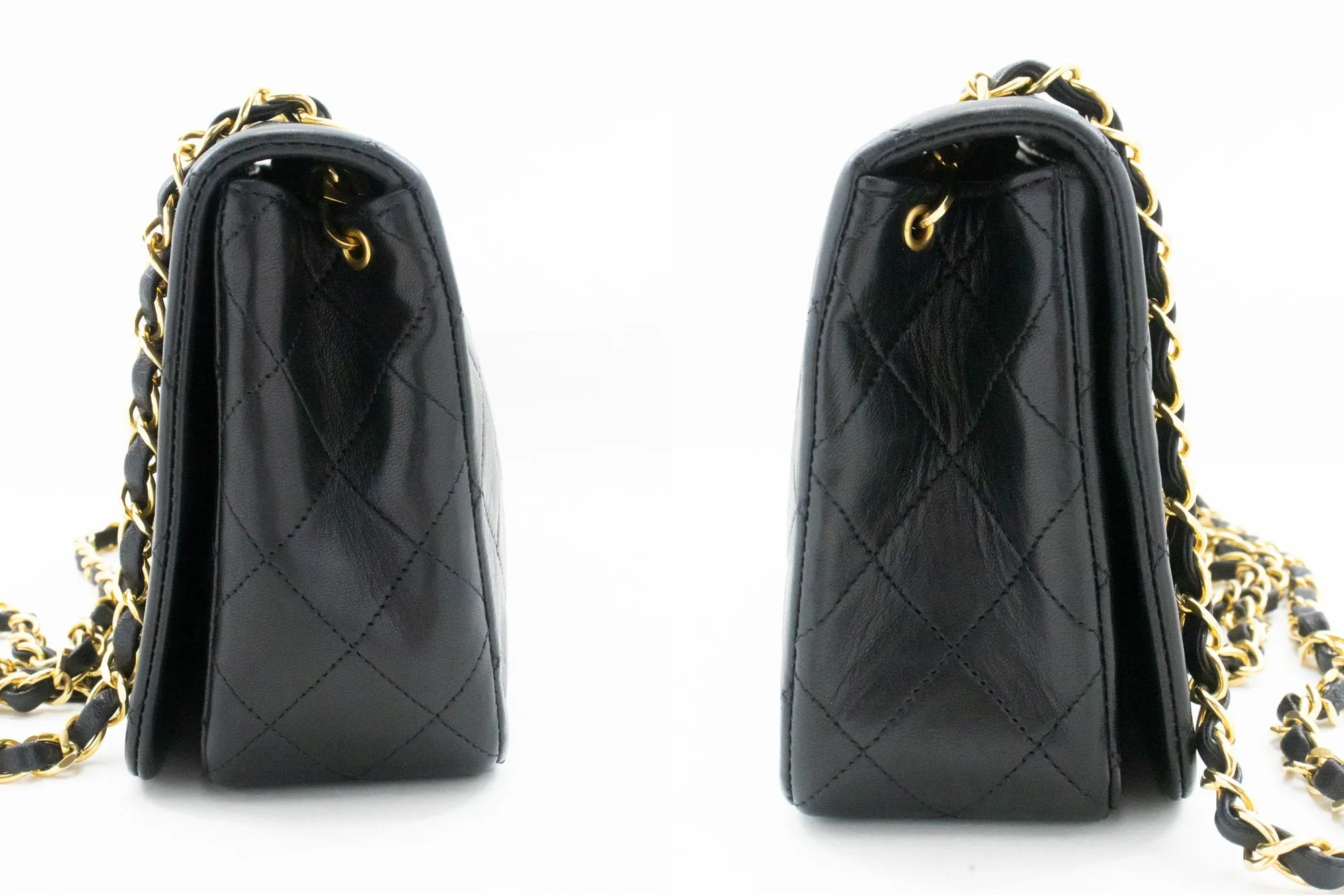 CHANEL Full Flap Chain Shoulder Bag Black Quilted Lambskin Leather n25