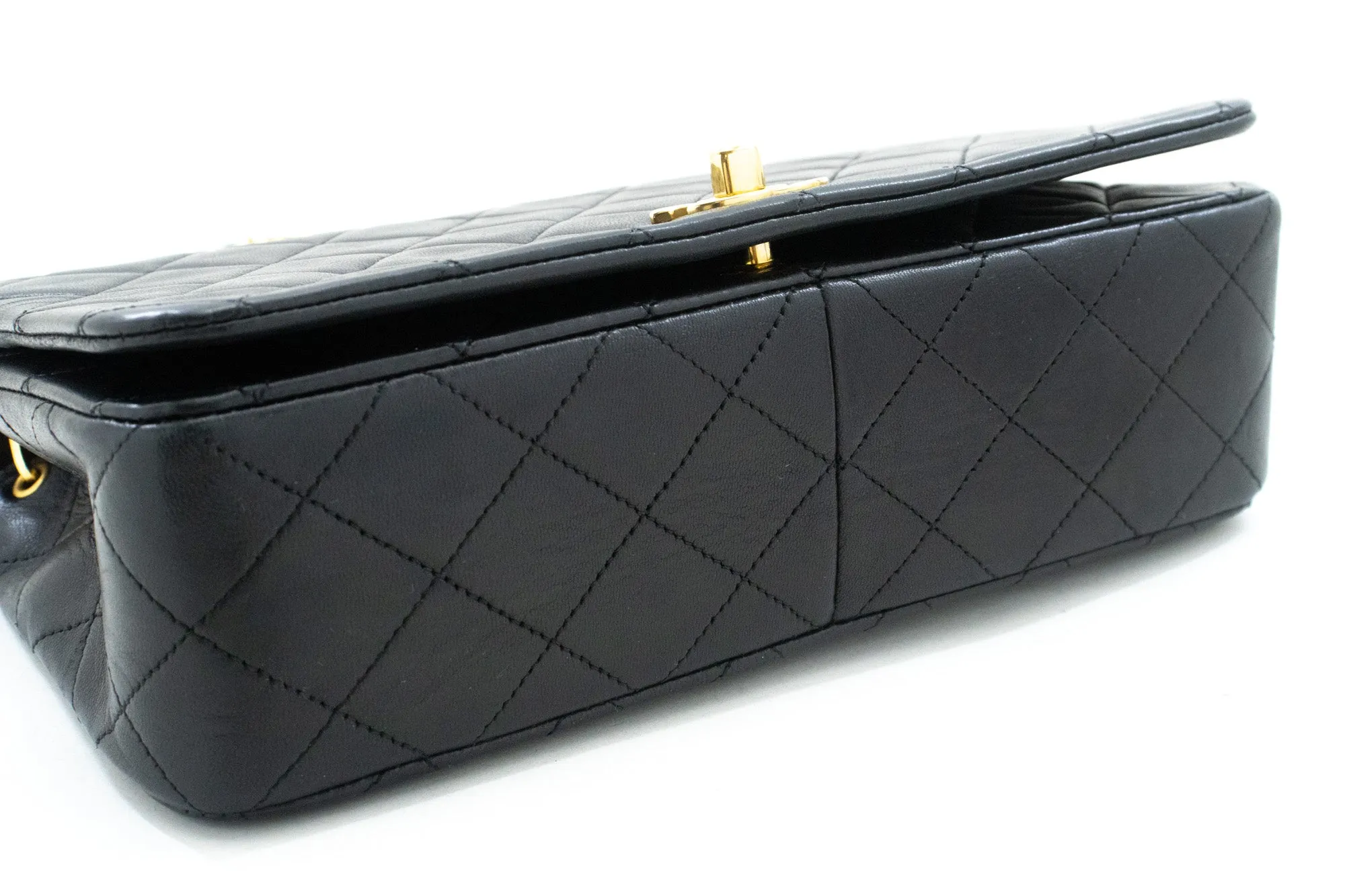 CHANEL Full Flap Chain Shoulder Bag Black Quilted Lambskin Leather n25