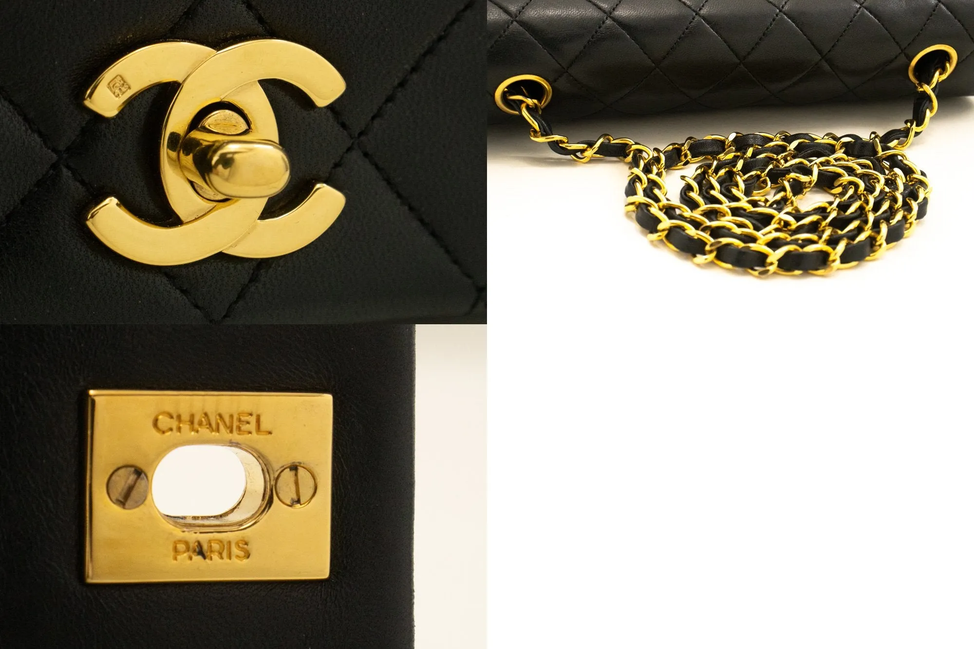 CHANEL Full Flap Chain Shoulder Bag Black Quilted Lambskin Leather n25