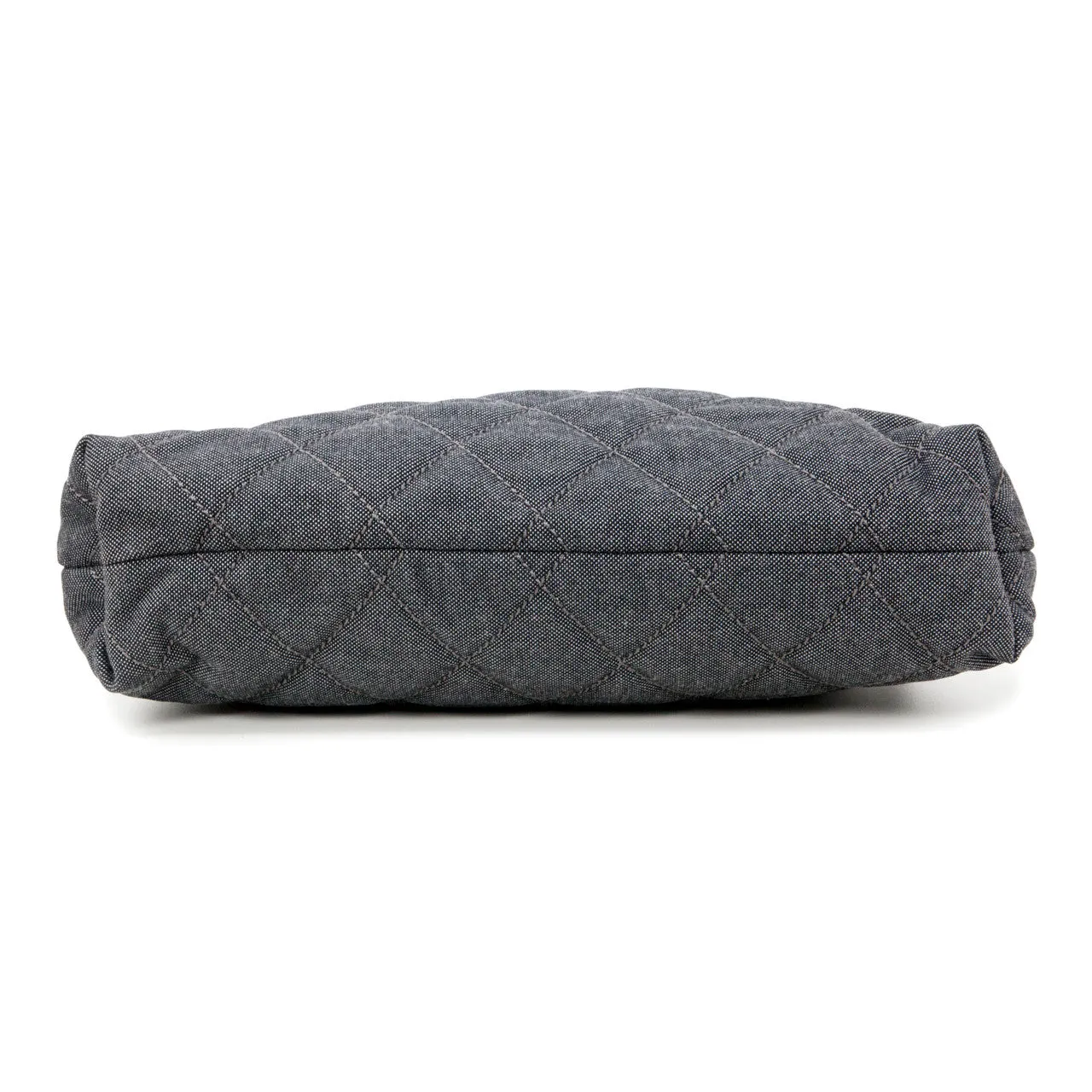 Chanel Grey Quilted Grosgrain Denim Drawstring Tote