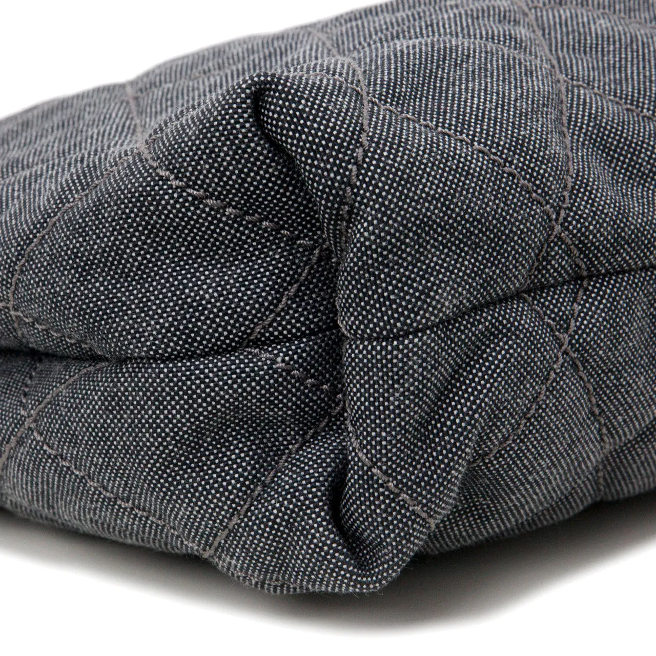 Chanel Grey Quilted Grosgrain Denim Drawstring Tote