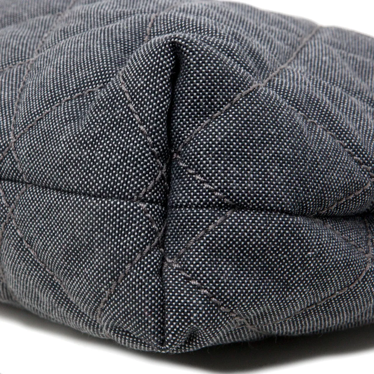 Chanel Grey Quilted Grosgrain Denim Drawstring Tote