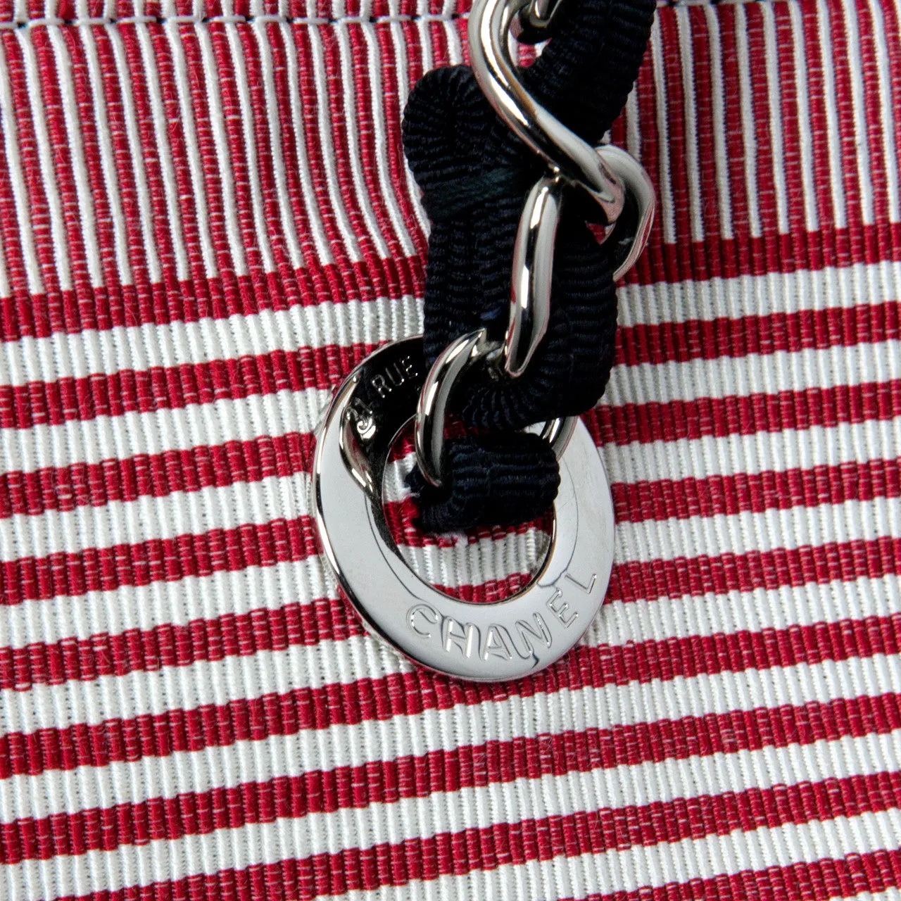 Chanel Grey Quilted Grosgrain Denim Drawstring Tote