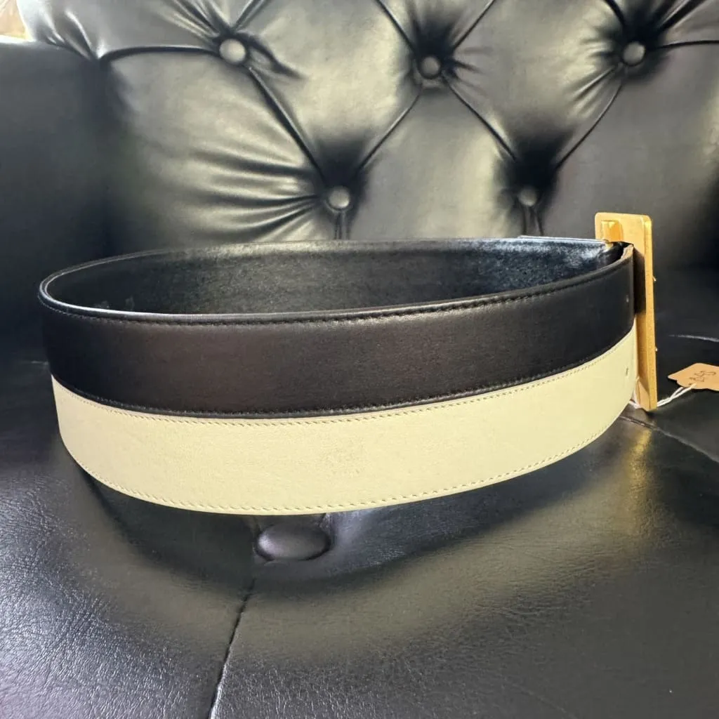 CHANEL Vintage 90s Black and White Striped Leather Waist Belt