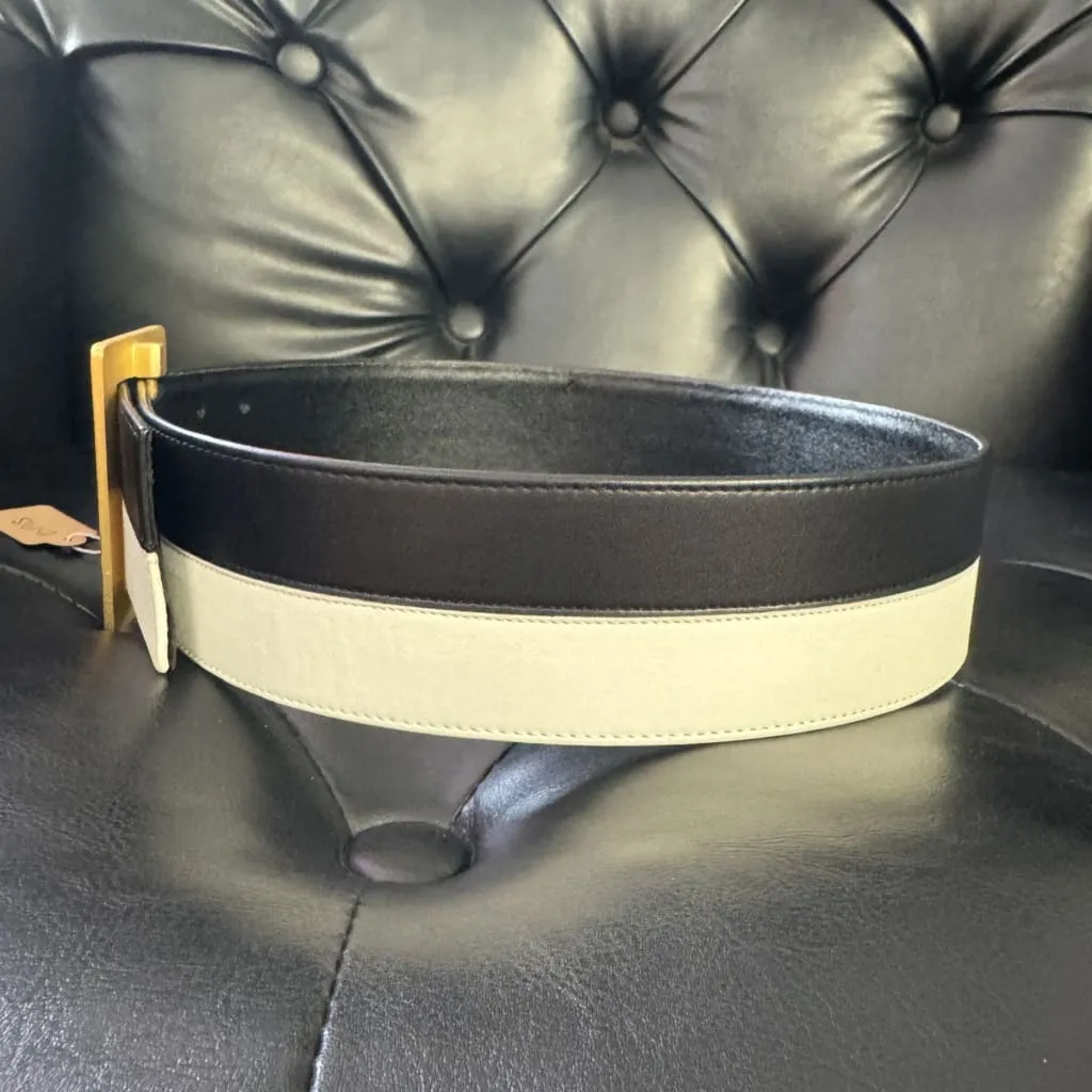 CHANEL Vintage 90s Black and White Striped Leather Waist Belt