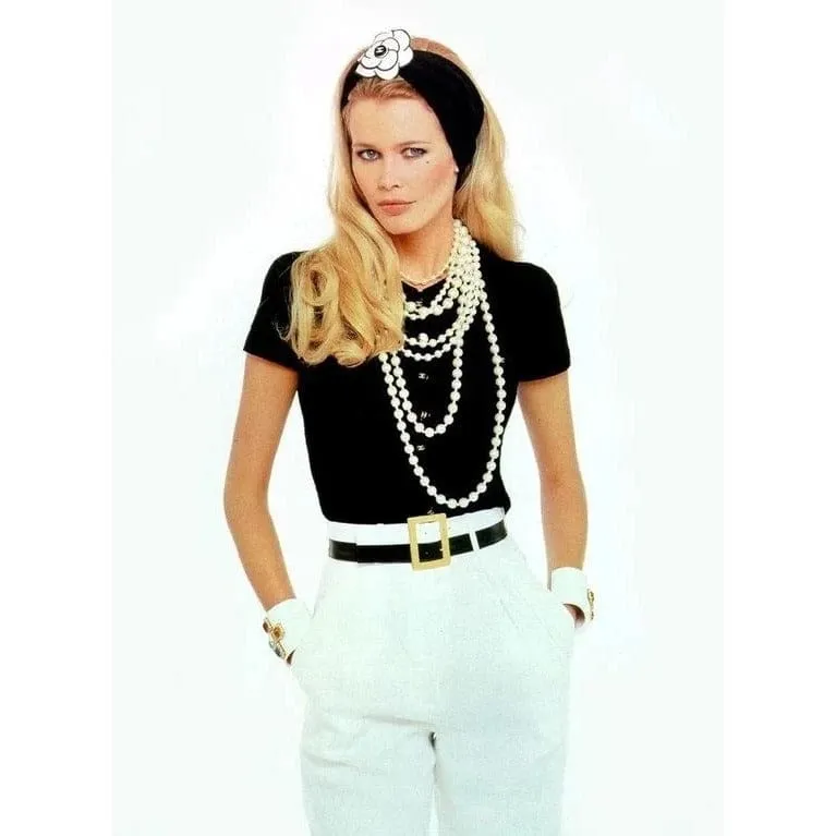 CHANEL Vintage 90s Black and White Striped Leather Waist Belt