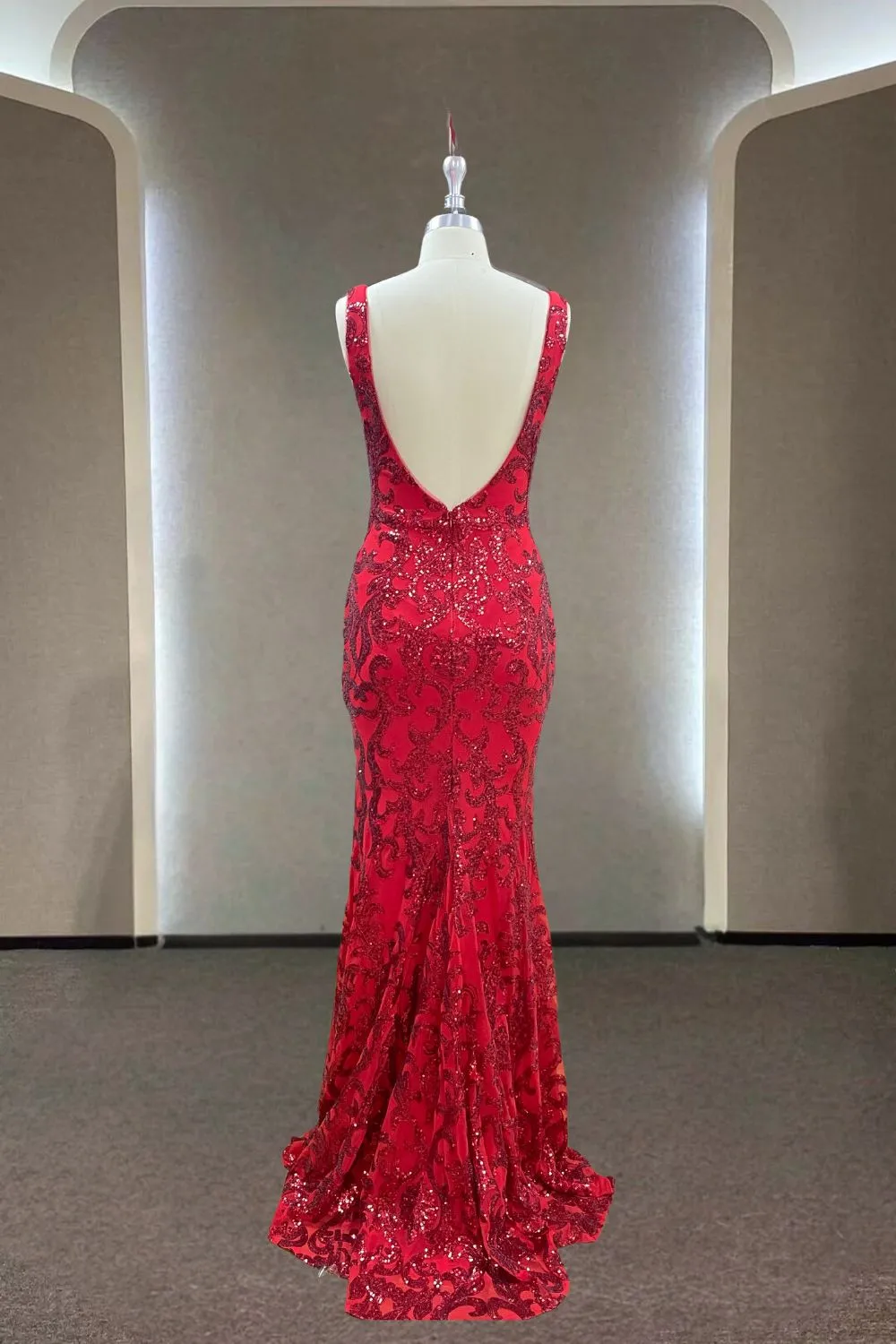 Charming Straps V-neck Red Bodice Prom Dress Evening Gown with Slit