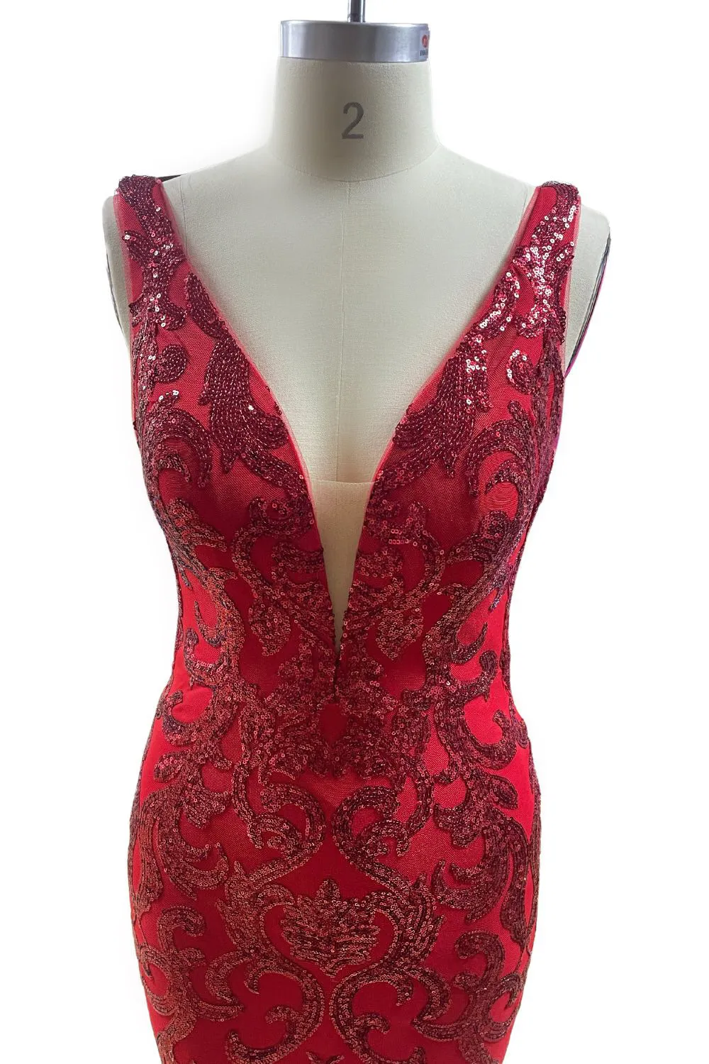 Charming Straps V-neck Red Bodice Prom Dress Evening Gown with Slit