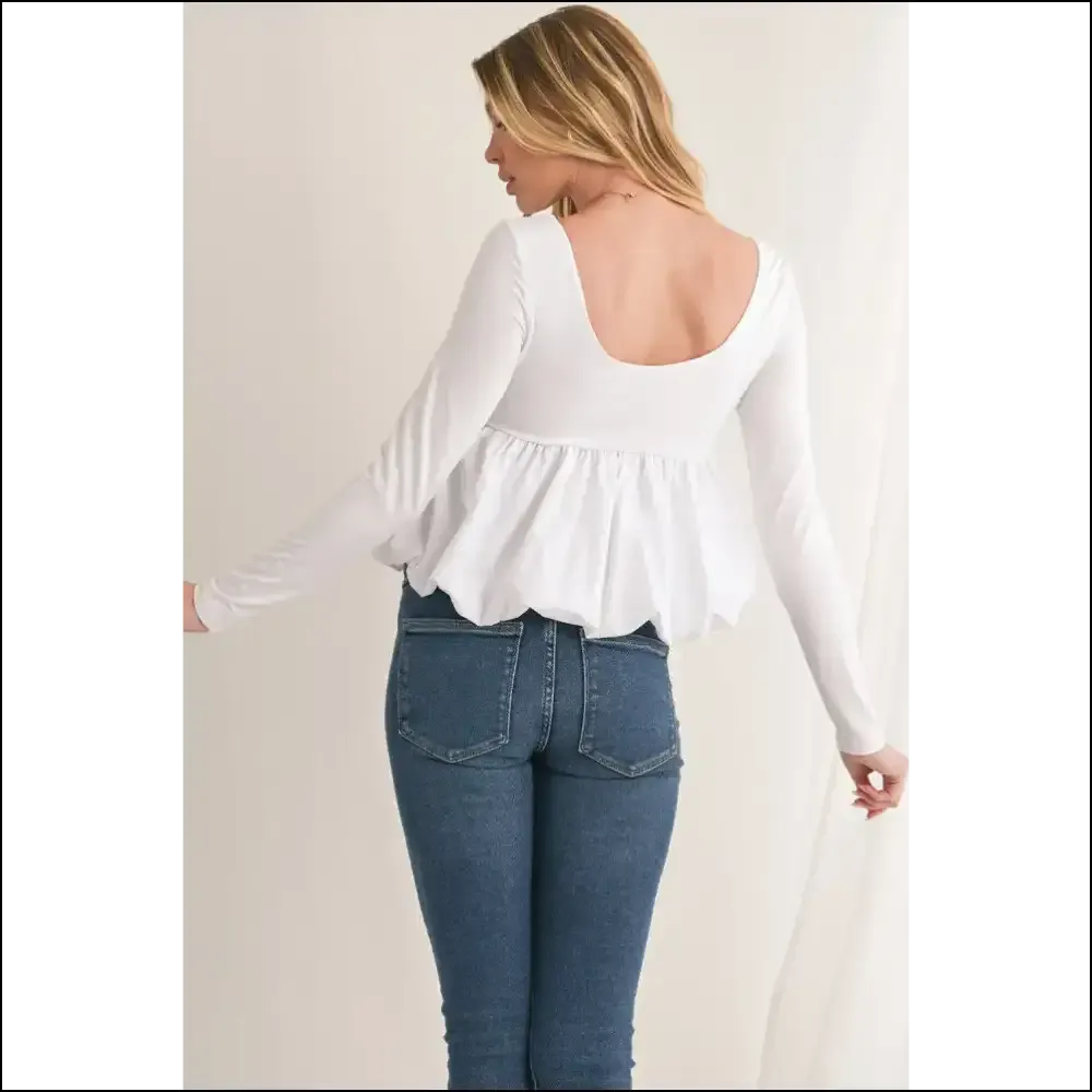 Chic White Scoop Neck Bubble Hem Top: Ditch the Duds, Get Needful Things ! 💀