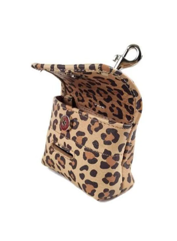 Classic Leopard Leather Poop Bag Holder
