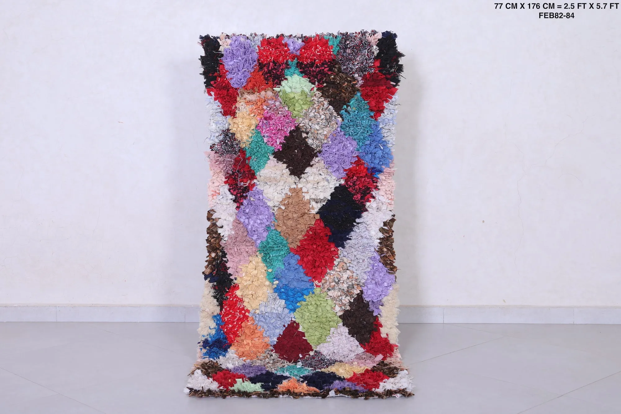 Colorful Moroccan Boucherouite Rug – Handmade Shag Carpet (2.5 x 5.7 ft)