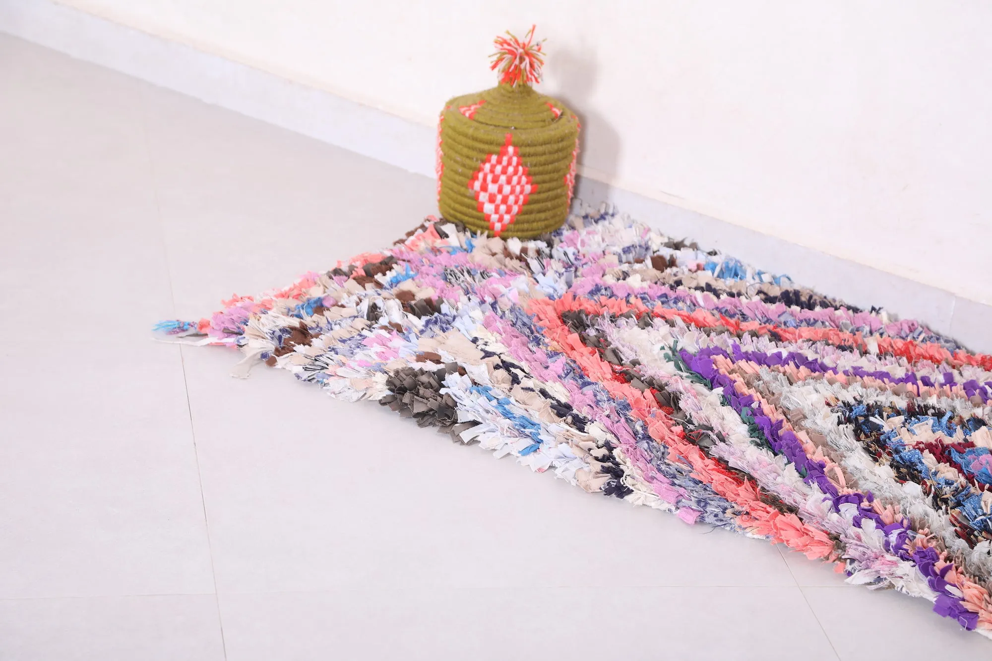 Colorful Runner Boucherouite Rug 1.9 x 5.9 Feet - Handmade Moroccan Style