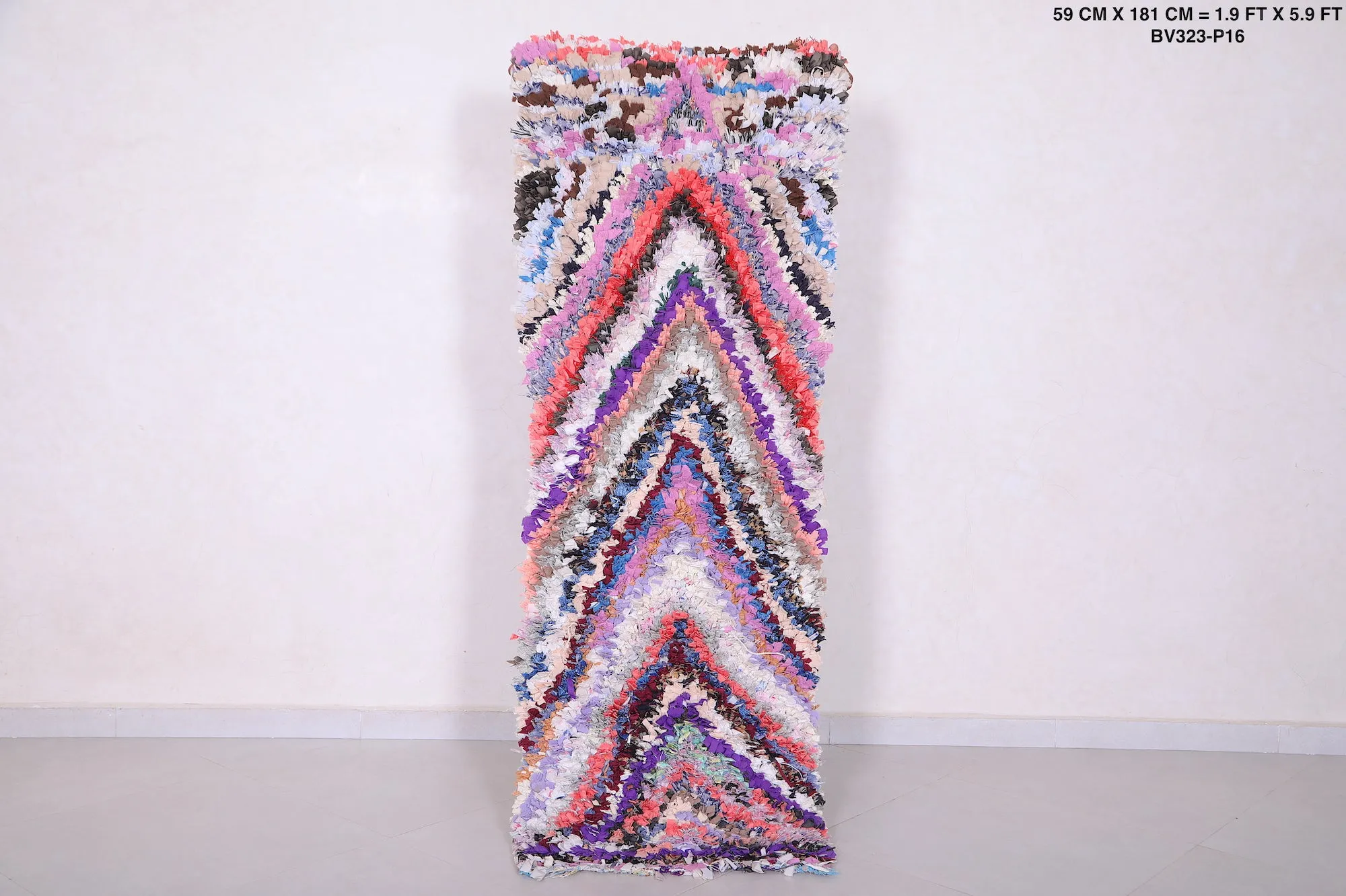 Colorful Runner Boucherouite Rug 1.9 x 5.9 Feet - Handmade Moroccan Style