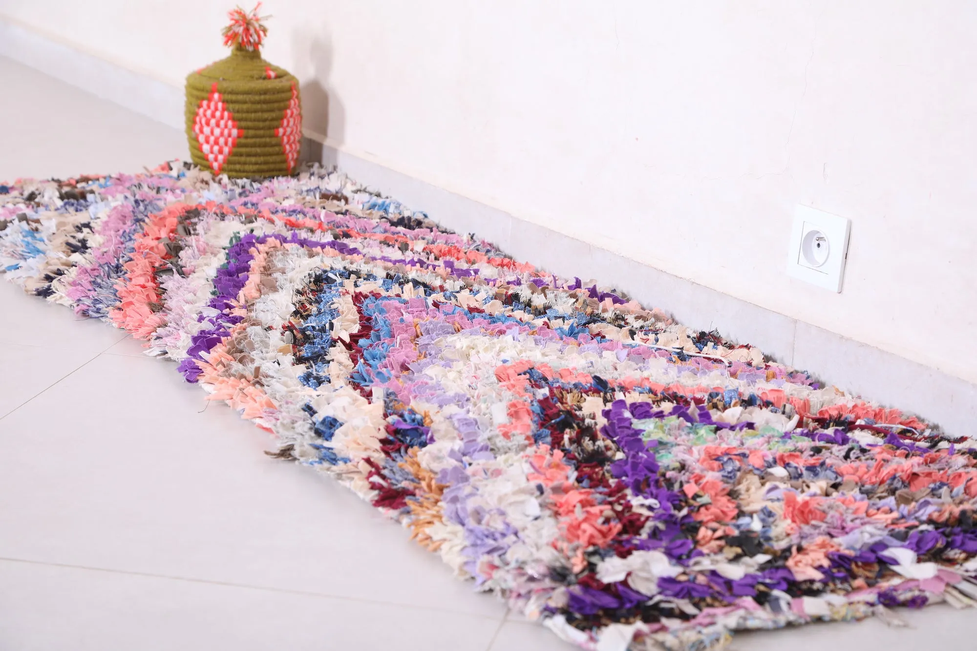 Colorful Runner Boucherouite Rug 1.9 x 5.9 Feet - Handmade Moroccan Style