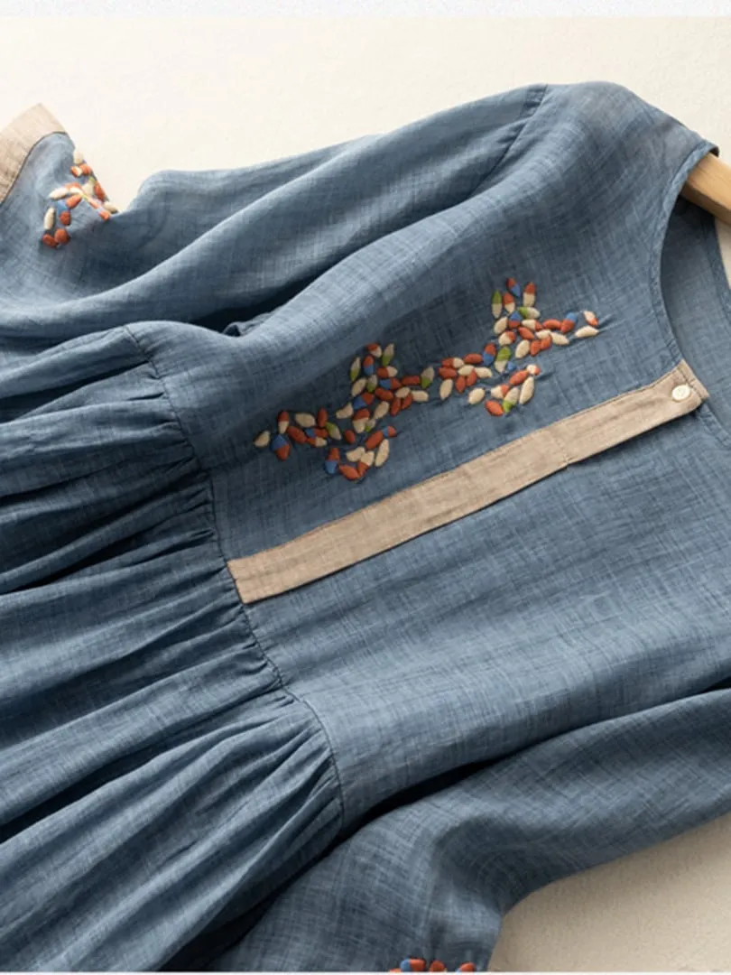 Cotton And Linen Ethnic Style Embroidered Dress