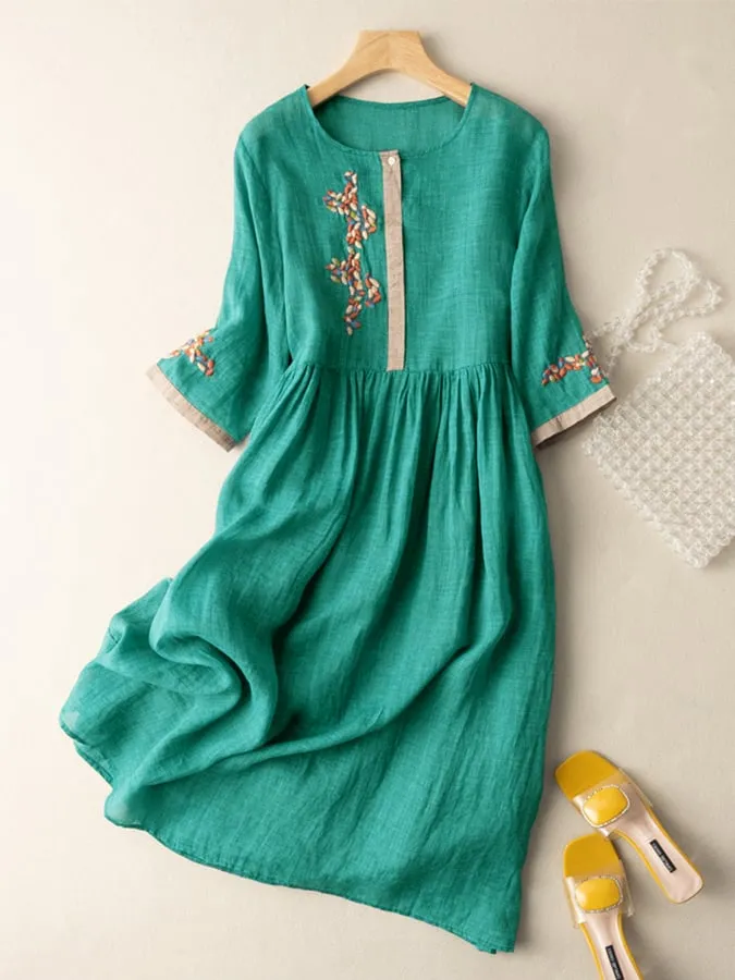 Cotton And Linen Ethnic Style Embroidered Dress