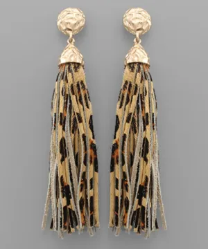 Cowhide Tassel Earrings (Beige/Leopard)