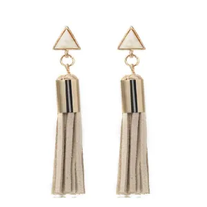 Cream Leather Tassel Earrings