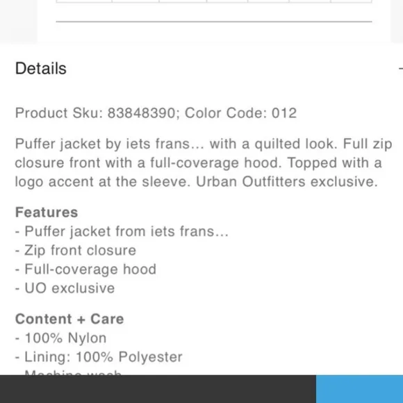 Cream Quilted Puffer Jacket with High Collar, Size S, Retail Price $110.00