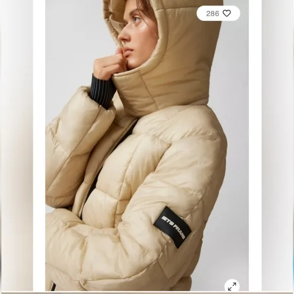 Cream Quilted Puffer Jacket with High Collar, Size S, Retail Price $110.00
