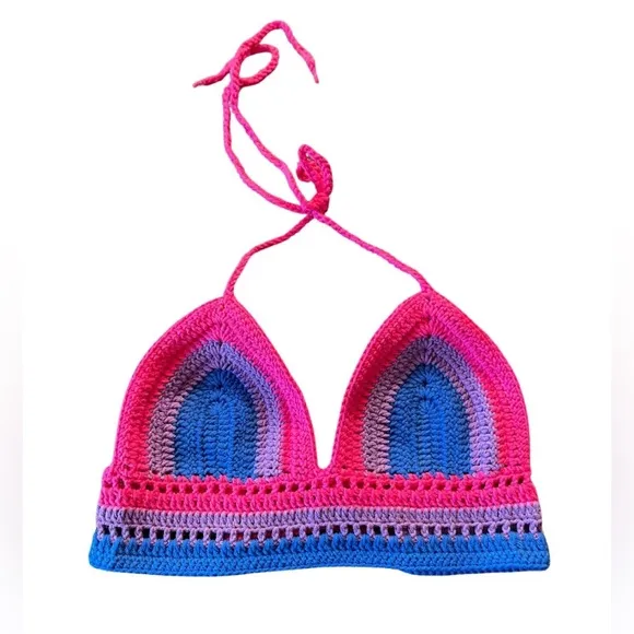 Crochet Handmade Sm/Meduim Pink Blue Bikini Top LGBTQ Pride Crocheted Bralette