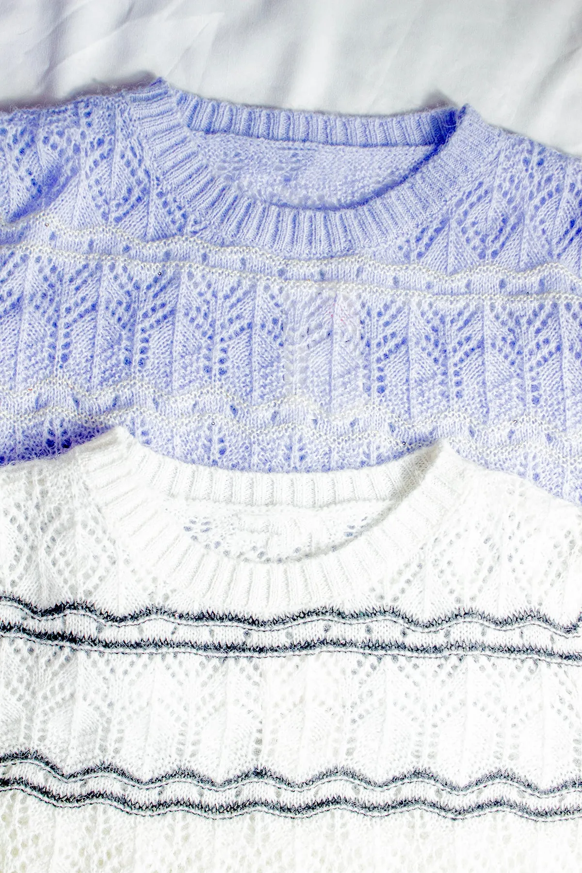 Crochet Style Wavy Pattern Knit Jumper