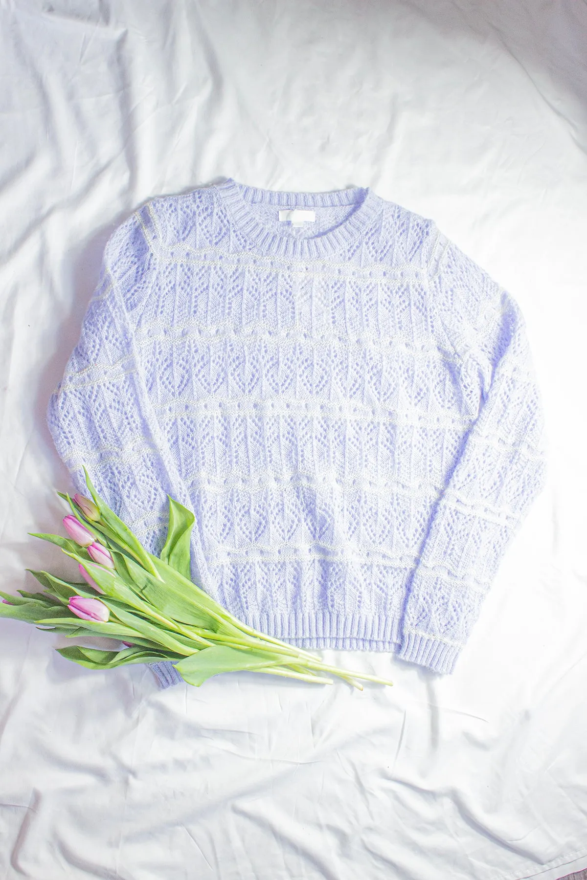 Crochet Style Wavy Pattern Knit Jumper
