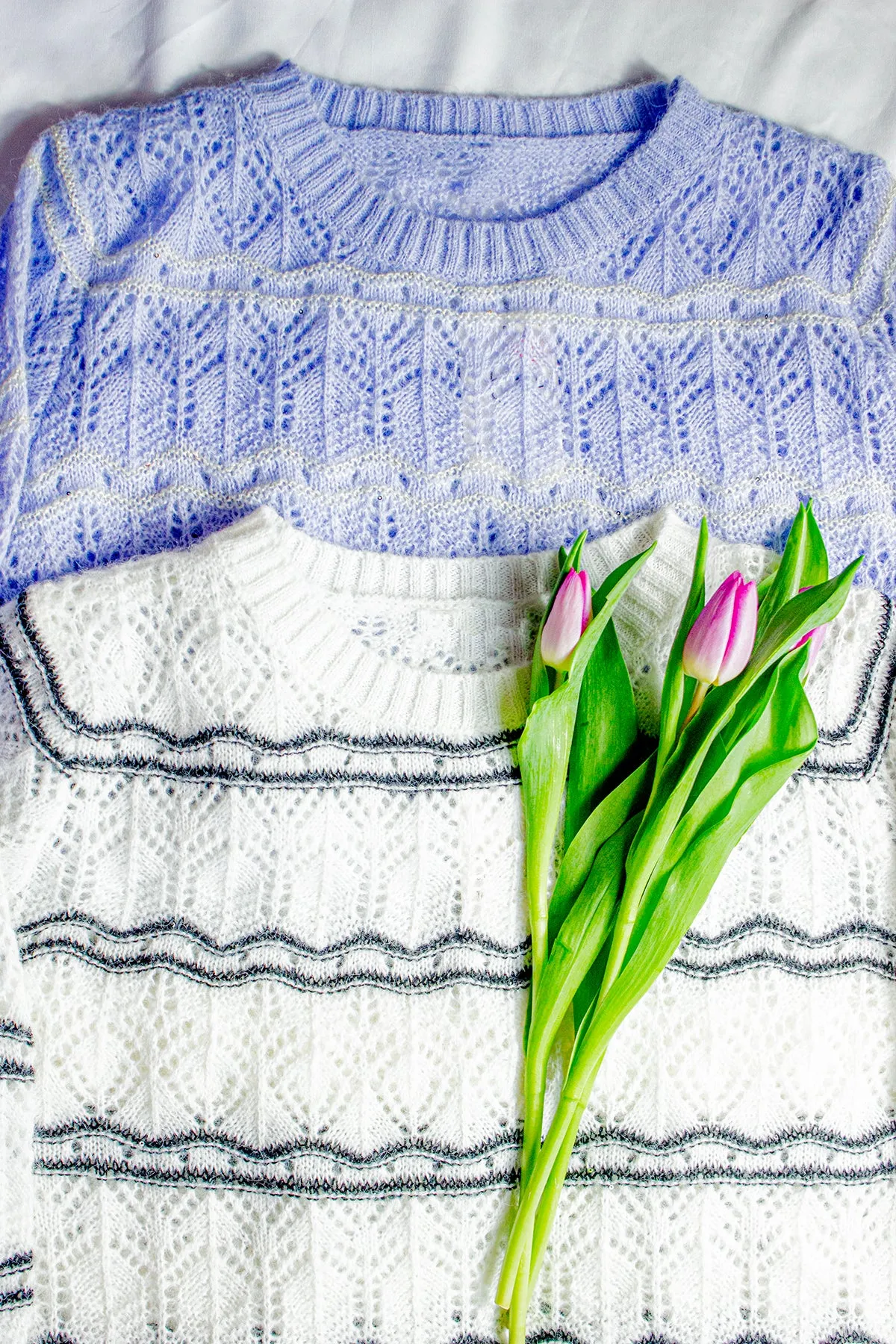 Crochet Style Wavy Pattern Knit Jumper