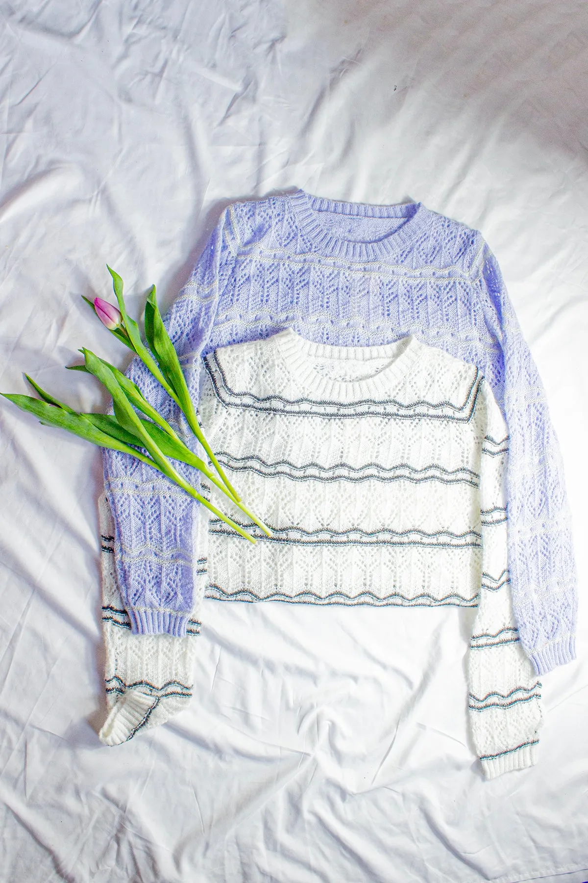 Crochet Style Wavy Pattern Knit Jumper
