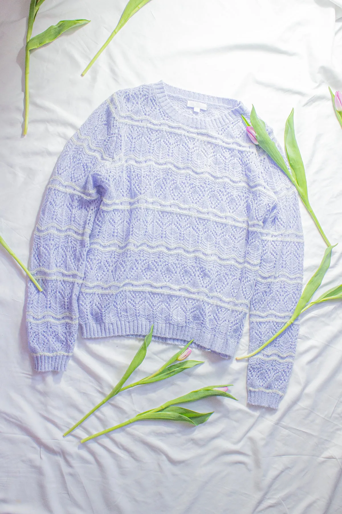 Crochet Style Wavy Pattern Knit Jumper