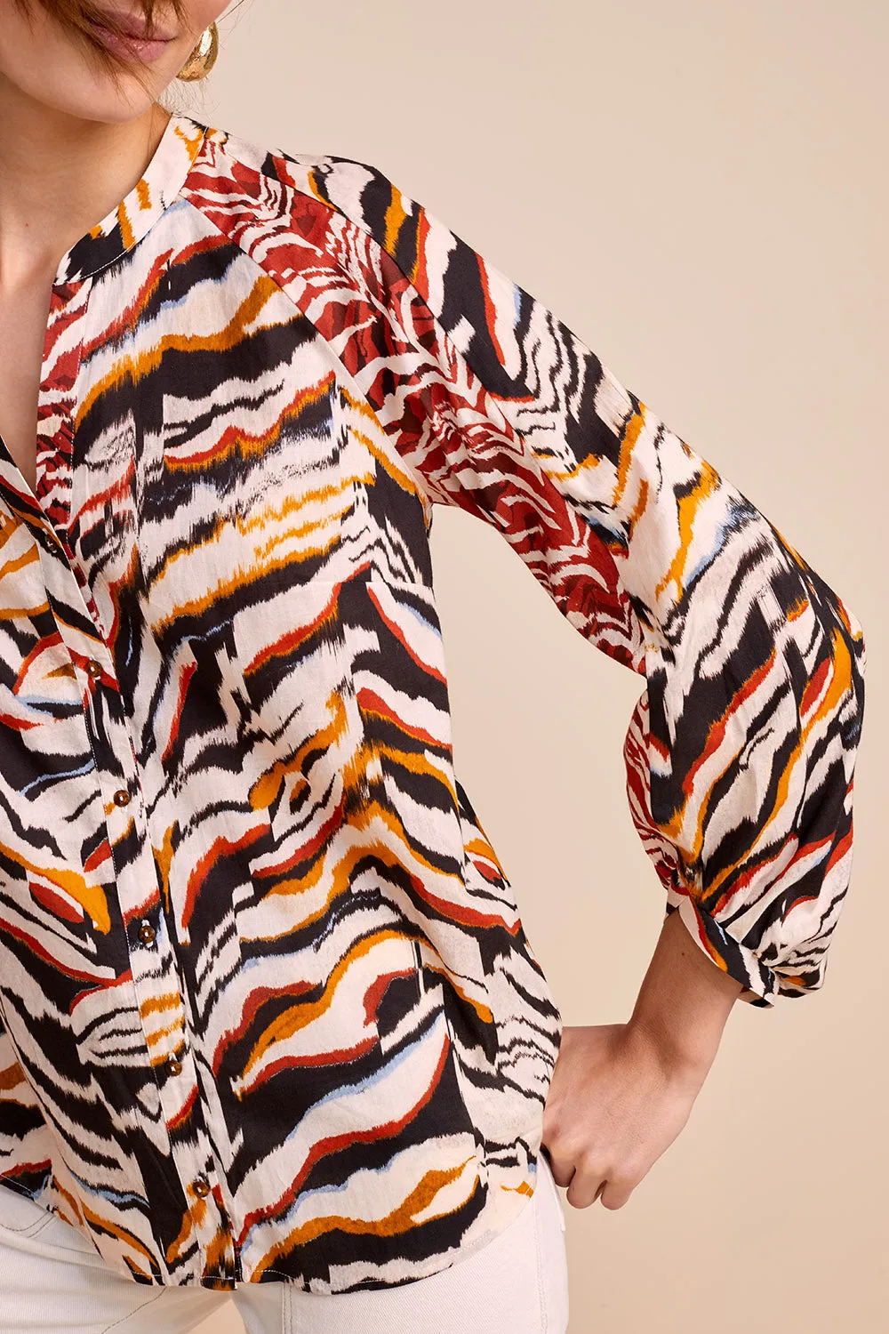 CRUSH - Chemise écrue mix imprimé nautile esprit patchwork