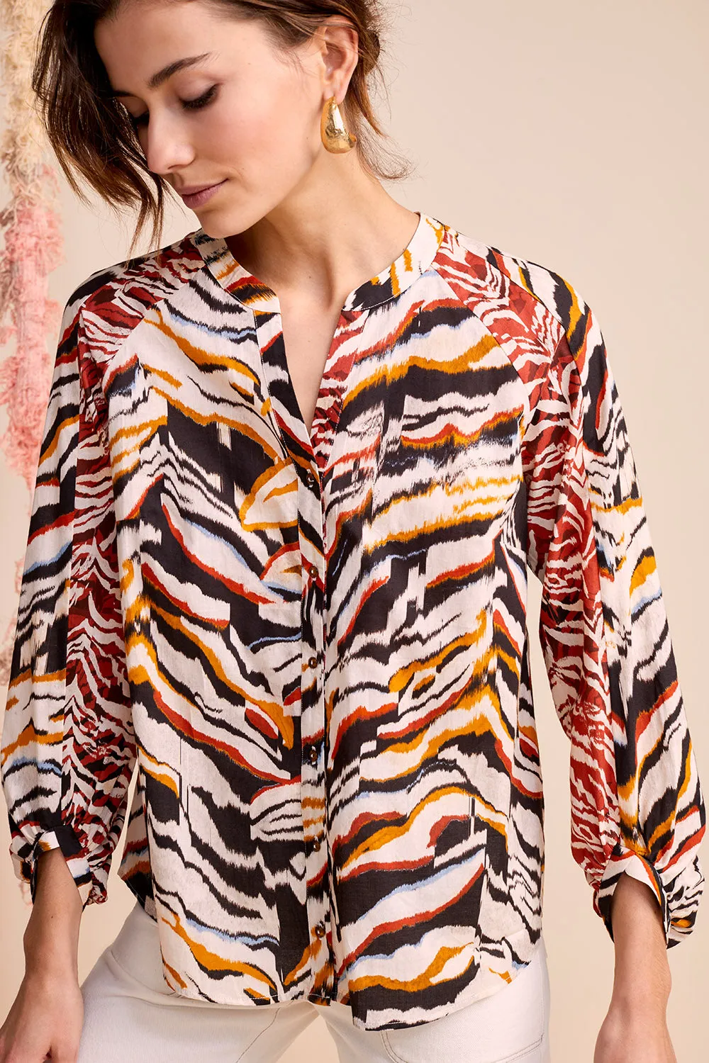 CRUSH - Chemise écrue mix imprimé nautile esprit patchwork