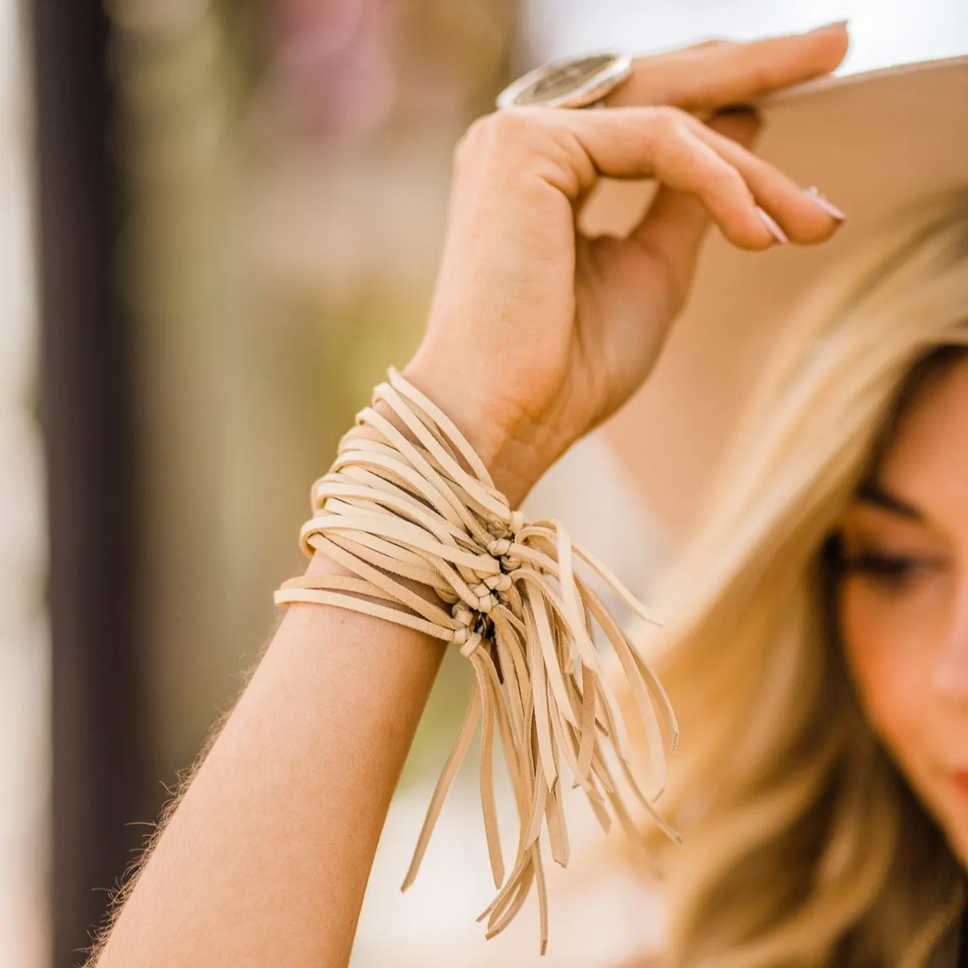 Cuff, Multi Strand Deerskin Leather Cuff in Cream - SALE!