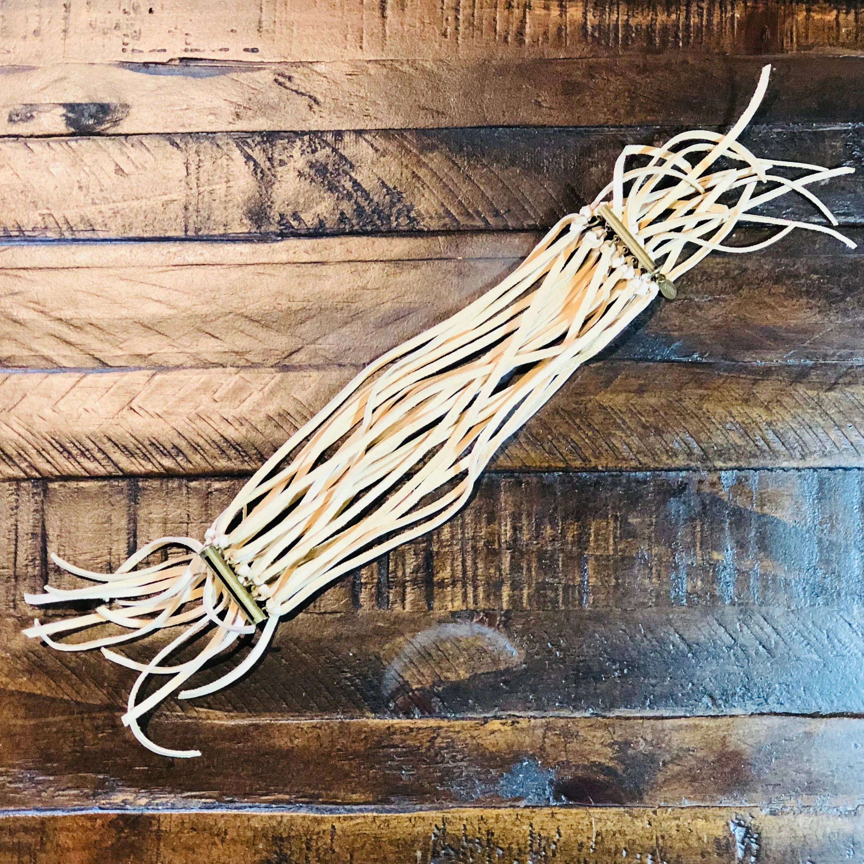 Cuff, Multi Strand Deerskin Leather Cuff in Cream - SALE!