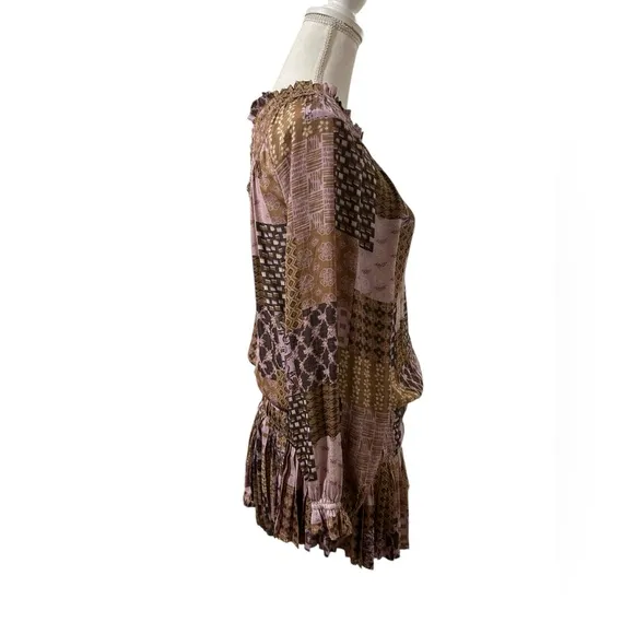 Current Air Anthropologie bohemian One-Shoulder Patchwork mini Dress Size Medium