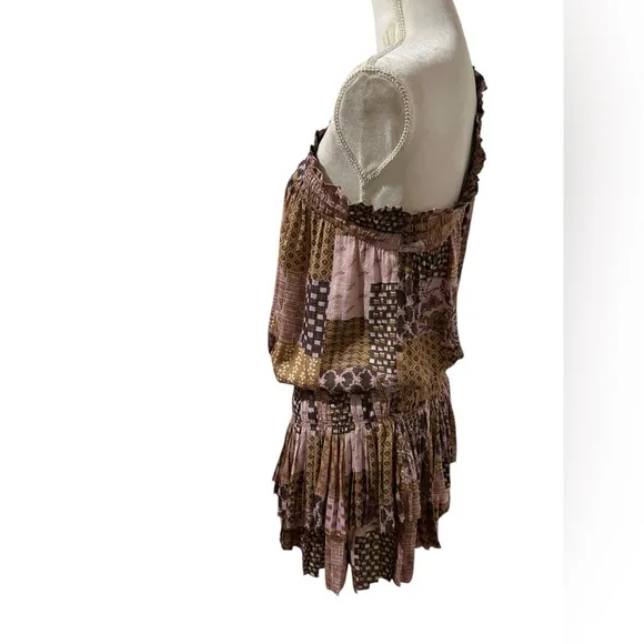 Current Air Anthropologie bohemian One-Shoulder Patchwork mini Dress Size Medium