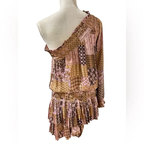Current Air Anthropologie bohemian One-Shoulder Patchwork mini Dress Size Medium
