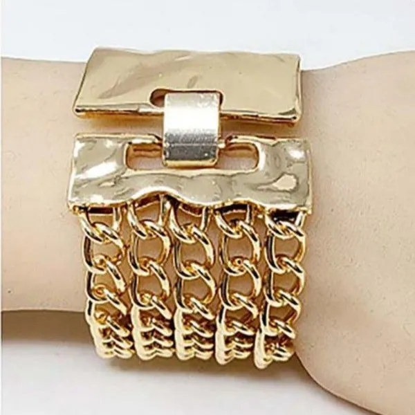 Curved Gold Metal Rectangle Chain Link Bracelet