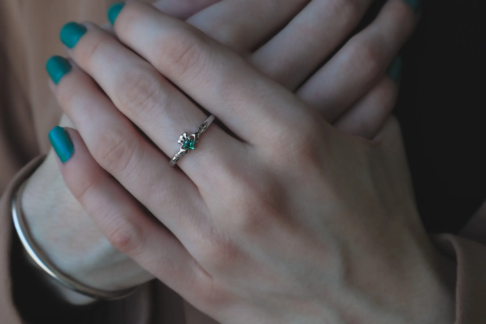 Dainty Minimalist Gemstone Claddagh Ring