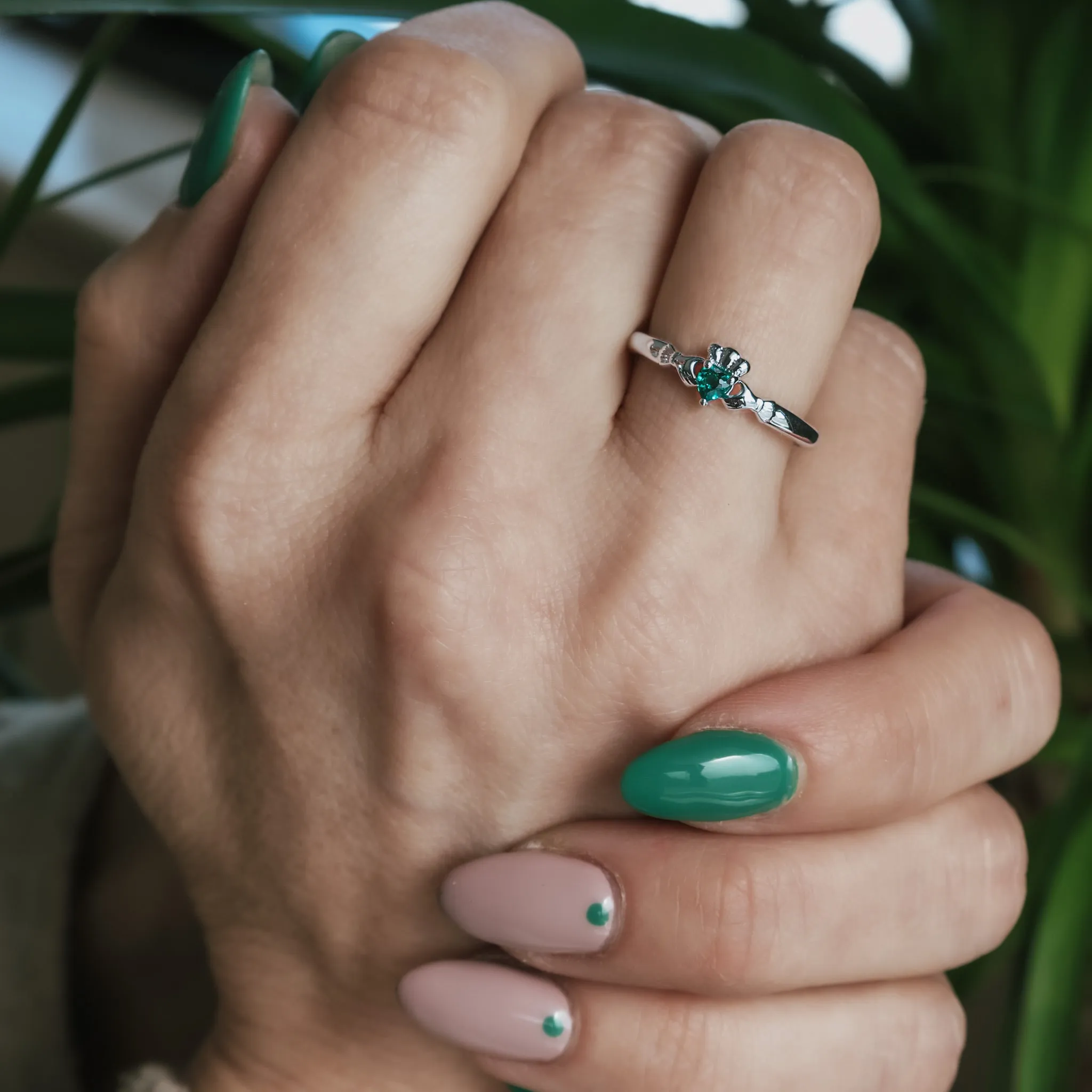 Dainty Minimalist Gemstone Claddagh Ring